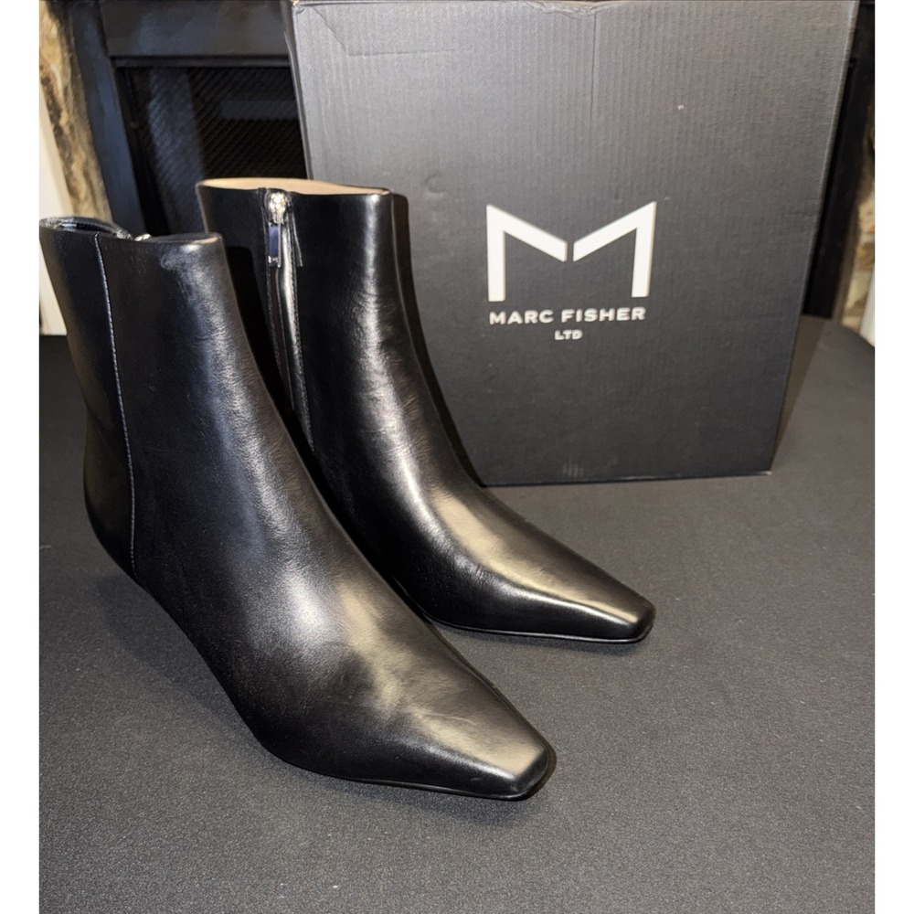 Marc Fisher Ltd Kiona Kitten heel Leather Square Pt Toe Ankle Bootie Sz 8.5 NIB